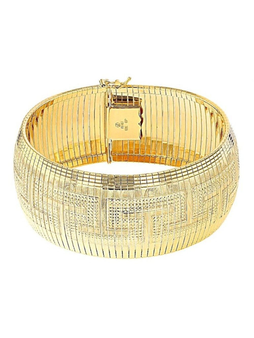 Moda Al Massimo Italy 18K Yellow Gold Plated Wide Greek Key Bracelet 7.5 Inch